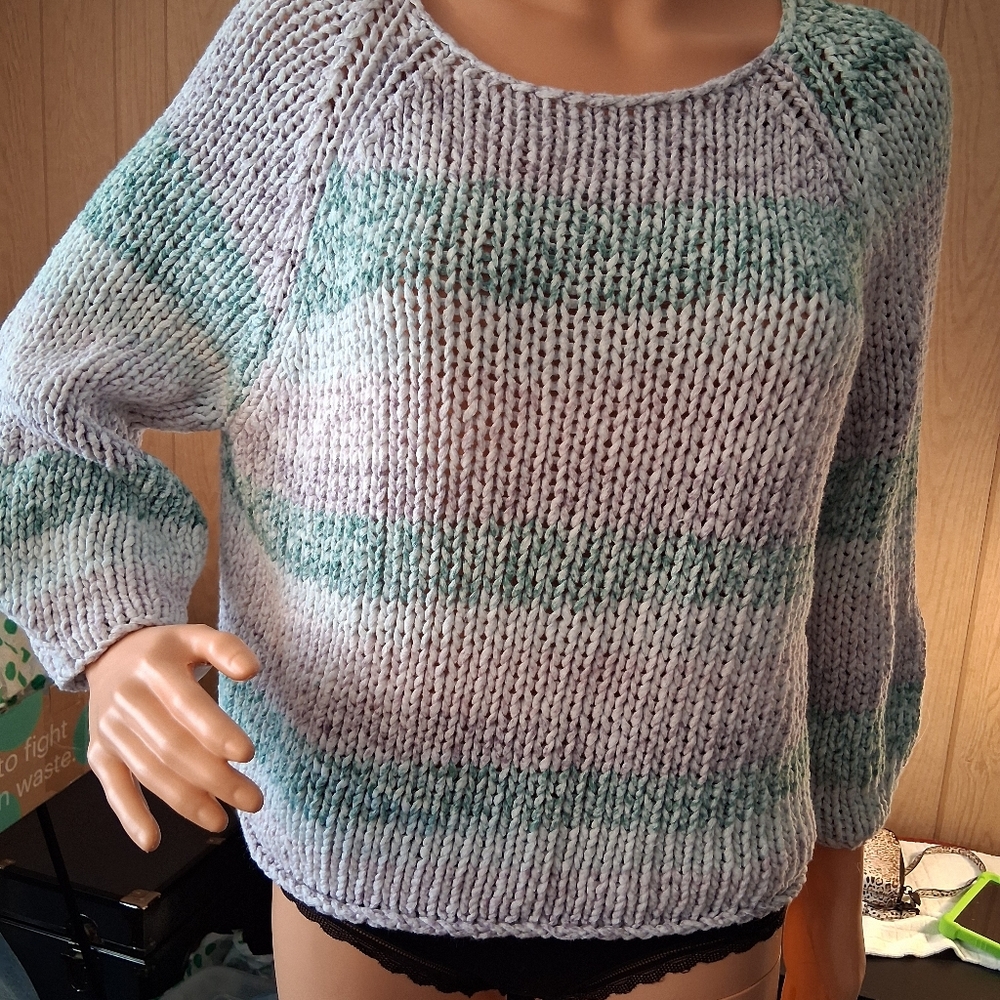 360 Sweater Striped Cotton Sweater - Green and Lavender